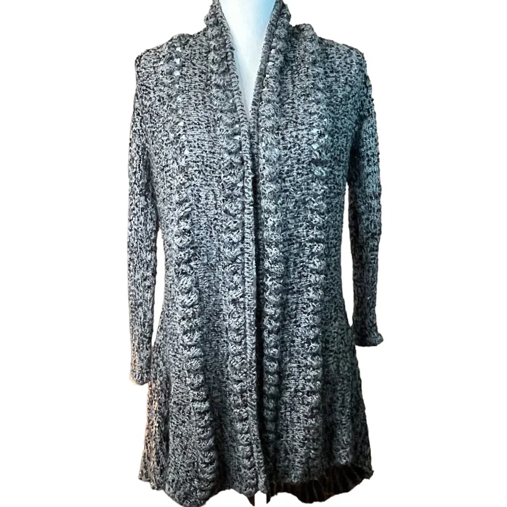 Yaira Womens Open Front High Lo Grey Sweater Cardigan with Back Design Size M - Picture 2 of 8